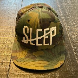 flag nor fail Camo 'SLEEP' Embroidered Snapback Hat in Green/Brown
